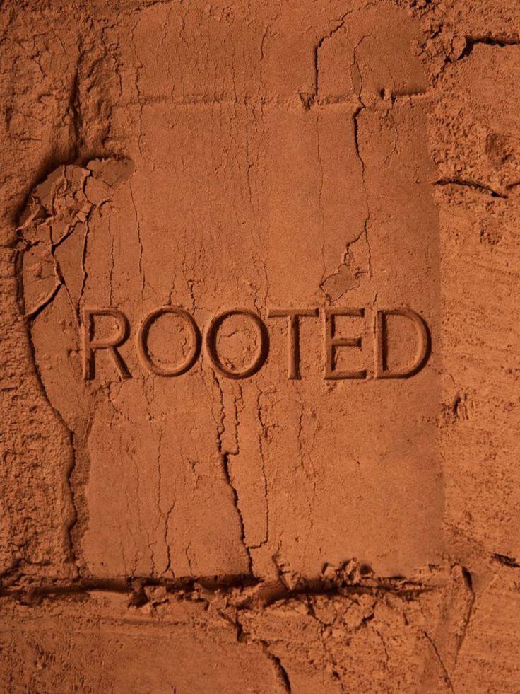 Напис ROOTED у глині